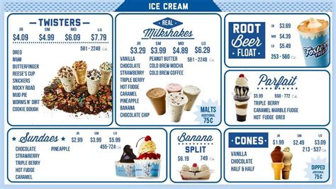 fosters freeze menu|fosters freeze menu fast food.